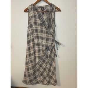 Lilith Wrap Dress Womens Medium Brown Beige Stripe Wool Blend Mesh